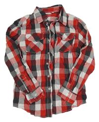 Červeno-šedo-bílá kostkovaná košile s potiskem NKD