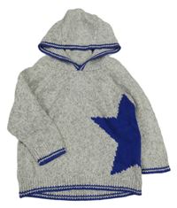 Šedo-modrý svetr s hvězdou a kapucí Next