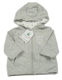 Nové - Šedá melírovaná propínací mikina s nápisem a kapucí Topomini