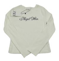 Nové - bílé žebrované triko s nápisem z kamínků Zara