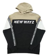 Černo-béžovo-bílá mikina s nápisem a kapucí H&M