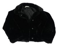 Černý kožešinový podšitý crop kabátek H&M