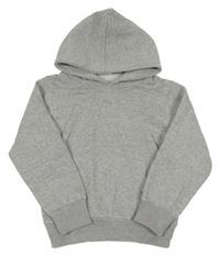 Šedá melírovaná mikina s potiskem na zádech a kapucí 