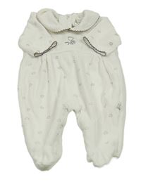 Bílý sametový overal se srdíčky a límečkem 