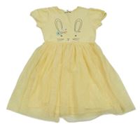Žluté šaty s králíkem a tylovou sukní C&A
