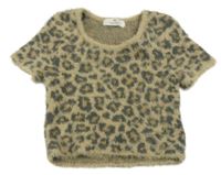 Béžovo-šedá svetrová crop vesta s leopardím vzorem H&M