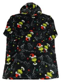 Černá plyšová oversize mikina s Grinchem a kapucí