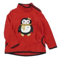 Červená fleecová mikina s tučňákem a límečkem C&A