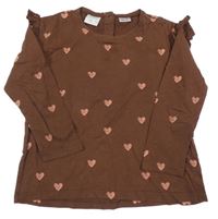 Hnědé triko se srdíčky a volánky Zara
