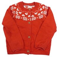 Červeno-bílý propínací svetr s norským vzorem a srdíčky Tu