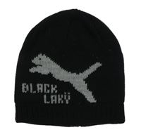 Černá čepice s kočkou a nápisem 