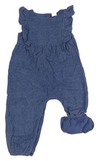 Modrý vzorovaný podšitý manšestrový kalhotový overal s volánky Next