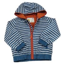 Petrolejovo-bílá pruhovaná šusťáková jarní bunda s kapucí Tu