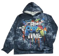 Šedomodrá batikovaná mikina s ovladačem a kapucí Shein