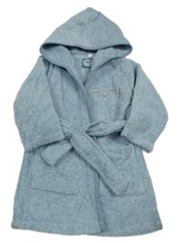 Světlemodrý froté župan s nápisem a kapucí 