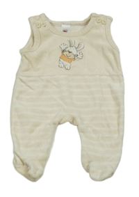 Béžovo-bílé sametové dupačky s pruhy a králíčkem C&A