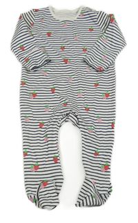 Bílo-tmavomodrý pruhovaný overal s jahodami Matalan