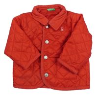 Červená šusťáková prošívaná jarní bunda s výšivkou Benetton