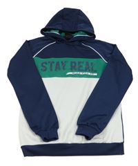 Tmavomodro-bílo-zelená sportovní mikina s nápisem a kapucí Ergeenomixx