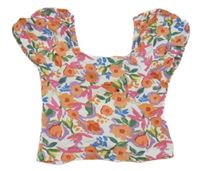 Bílo-oranžovo-barevné květované crop tričko Zara