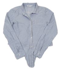 Světlemodro-bílá pruhovaná crop halenka s nápisem H&M