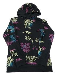 Černo-barevná mikina s graffiti a kapucí Primark