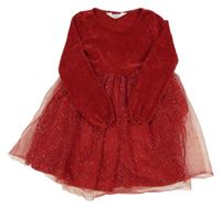 Červené žinylkové šaty s tylovou třpytivou sukní H&M