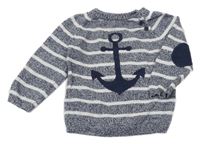 Tmavomodro-bílý pruhovaný melírovaný svetr s kotvou H&M