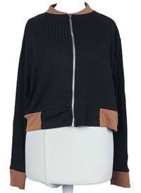 Dámská černo-skořicová žebrovaná crop propínací mikina Boohoo 