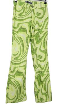 Dámské limetkové vzorované elastické zvonové rifle zn. Neon&Nylon