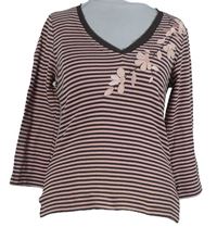 Dámské hnědo-růžové pruhované triko s kytičkami Next 