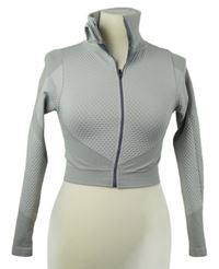 Dámská šedá vzorovaná sportovní crop propínací mikina 