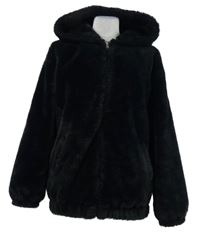 Dámská černá kožešinová bunda s kapucí New Look 