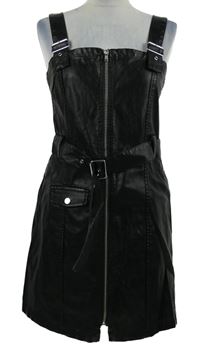 Dámské černé koženkové šaty s páskem H&M