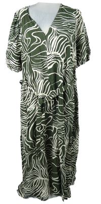 Nové - Dámské khaki-bílé vzorované midi šaty s páskem Primark 