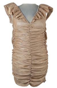 Dámské světlerůžové třpytivé řasené minišaty s volánky