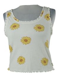 Dámský bílý žebrovaný crop top s kytičkami Primark 