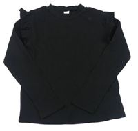 Černé žebrované triko s volánkem Shein