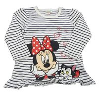 Bílo-černé pruhované triko s Minnie Disney