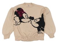 Světlerůžový lehký svetr s Minnie a Mickey Mousem Disney