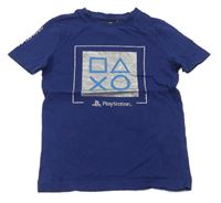 Tmavomodro-stříbrné tričko s potiskem Playstation