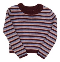 Vínovo-růžovo-modrý pruhovaný žinylkový svetr Primark