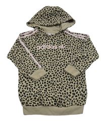 Béžová dlouhá mikina s leopardím vzorem, logem a kapucí Adidas