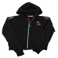 Černá propínací crop mikina s nápisem, proužkem a kapucí Page one young