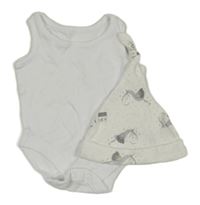 2set- bílé body+bílá puntíkatá čepice s ptáčky