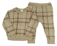 2set - Béžovo-hnědý kostkovaný svetr + kamaše Next 