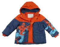 Červeno-tmavomodrá šusťáková zimní bunda se Spidermanem a kapucí Nutmeg