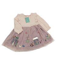 Nové - Růžovo-fialové bavlněno/tylové šaty s obrázky Monsoon