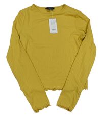 Nové - Žluté žebrované crop triko New Look