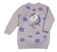 Fialové pletené šaty s kytičkami a jednorožcem Primark